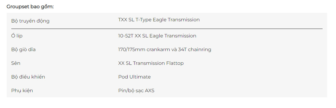 Groupset Sram XX SL Tranmission T Type